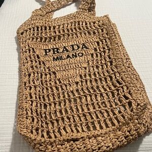 Tan Woven Tote Bag designer inspired. Used in good condition. No tags.